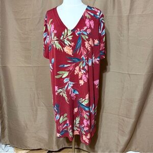 Christian Siriano Maroon Floral V-Neck Midi Dress